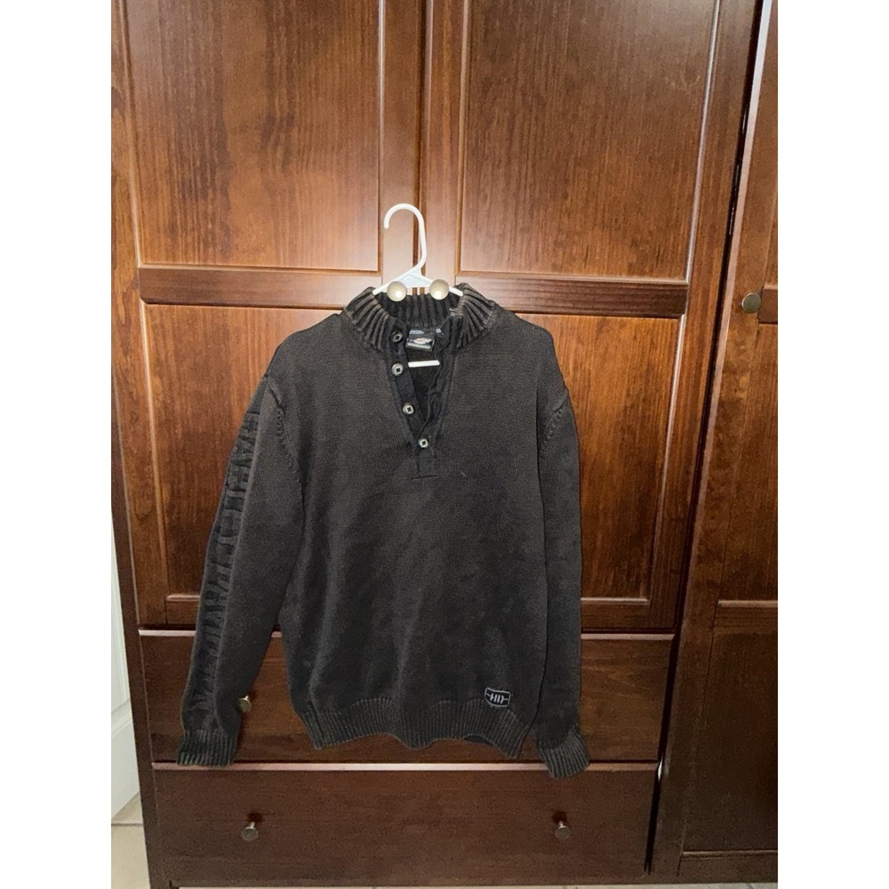 Harley Davidson Sweater Button Henley Logo Sweatshirt‎ Mens Large L Knit Sleeve